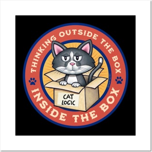 Cute Funny Cat Thinking Outside the Box Posters and Art